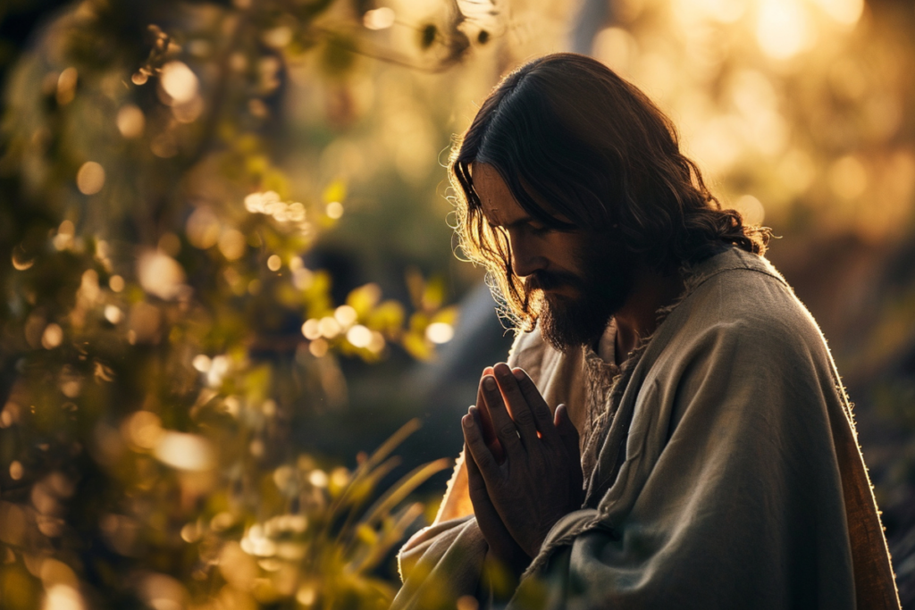 Jesus in the Garden of Gethsemane deep in prayer.