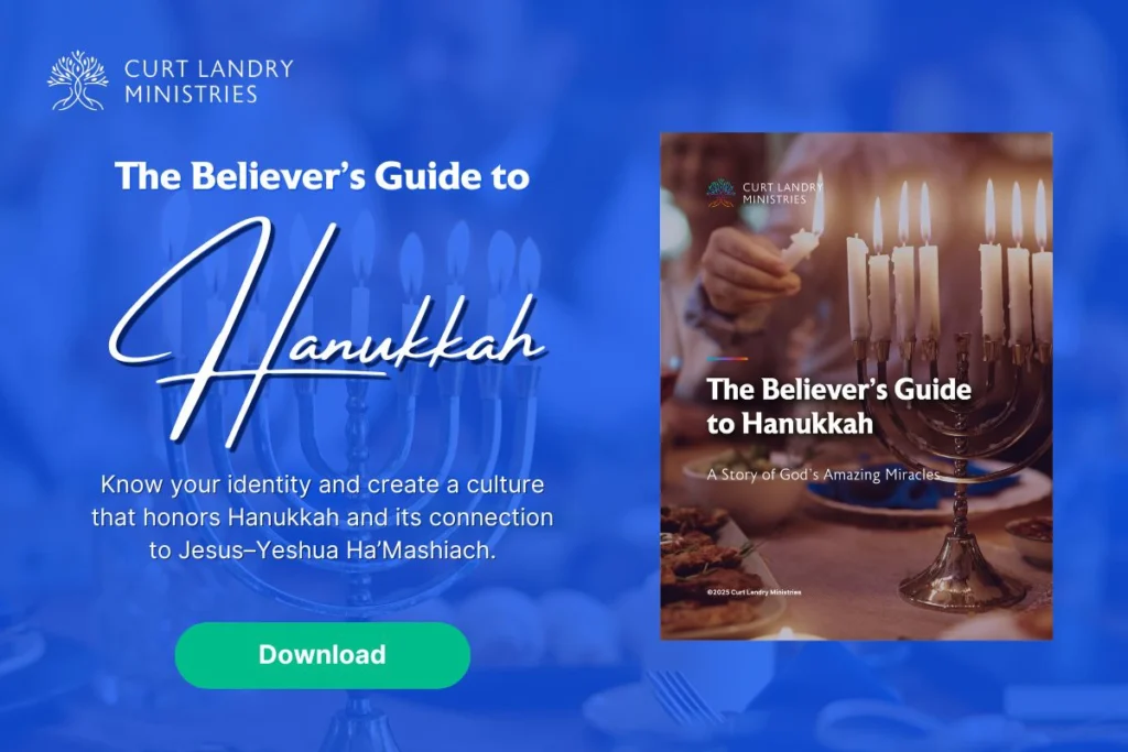 An ad to get a free resource that includes decrees and prayers for each night of Hanukkah for Believers in Jesus.