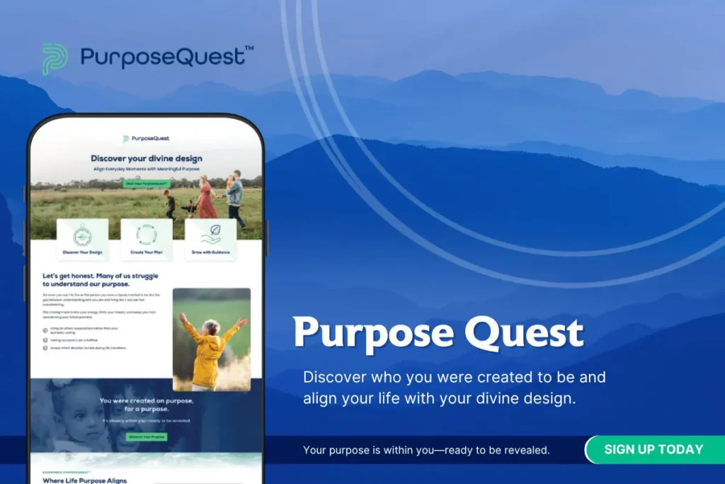 An ad to sign up for a resource that provides daily devotional and direction designed to lead you into your purpose. 
